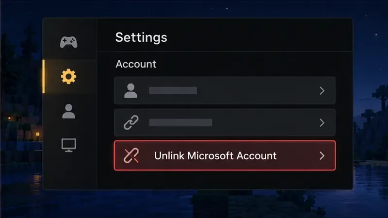 Minecraft account settings show the Unlink Microsoft Account control highlighted.