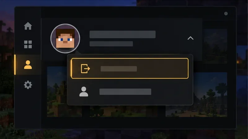 A PC game launcher profile menu shows its sign-out control highlighted.