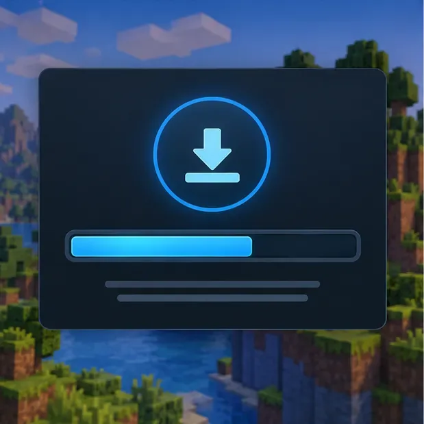De downloadpijl bevindt zich boven een gedeeltelijk gevulde voortgangsbalk in het updatepaneel van een game.