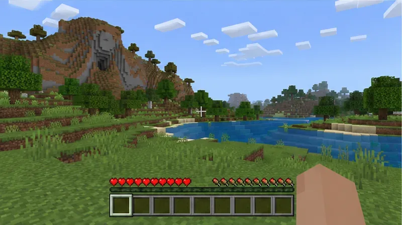 A fresh Bedrock world with a default survival HUD and no visible add-on effects, suitable for comparing against a problem save.