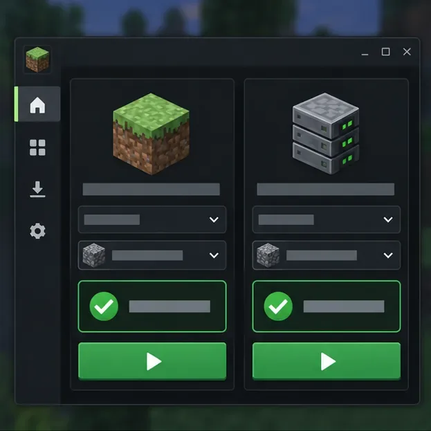 Launcher-style comparison panel with matching client and server version cards marked by green checks