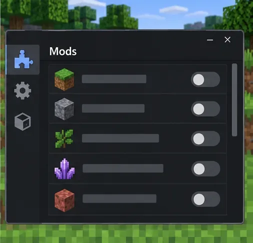 Illustrative mod management screen with optional mod toggles turned off.