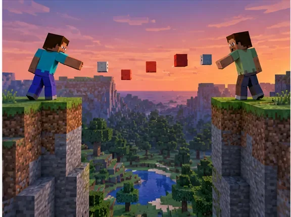 A floating transparent block-built terrain cube beside a Creeper, representing chunks failing to load smoothly