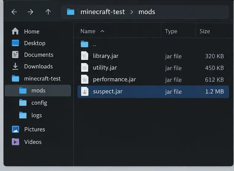 Example crash report showing java.lang.NoSuchMethodError followed by a generic mod stack frame