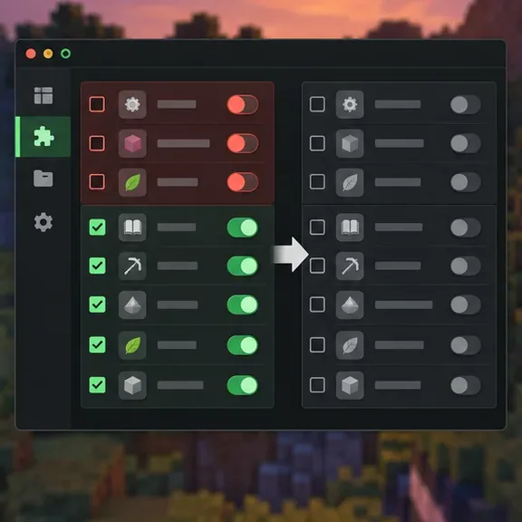 O vizualizare manager mod cu comutatoarele mod selectate dezactivate în loturile controlate