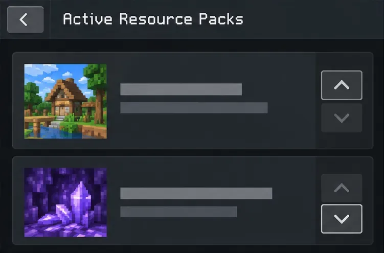 Active Resource Packs list with upward and downward reorder controls beside two packs.