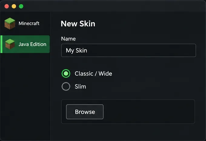 Noua formă Skin care prezintă opțiunile de model de jucător Clasic sau Lat și Subțire