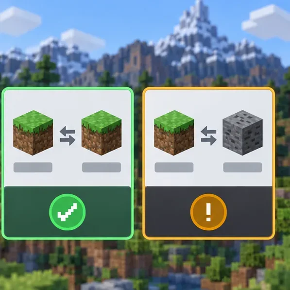 Two version comparison cards show a matching pair with a green check and a mismatch with an amber warning
