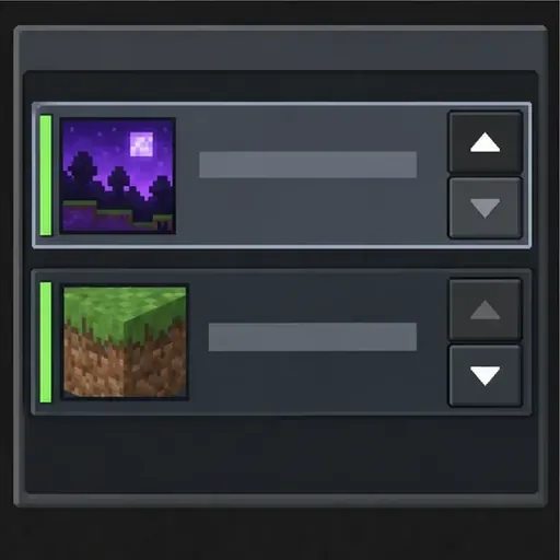 Two Minecraft resource pack rows with reorder arrows, illustrating how pack priority can change which texture appears