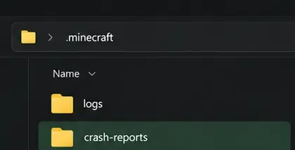 ログとクラッシュレポートが別々のフォルダとして保存されている、.minecraftディレクトリの例