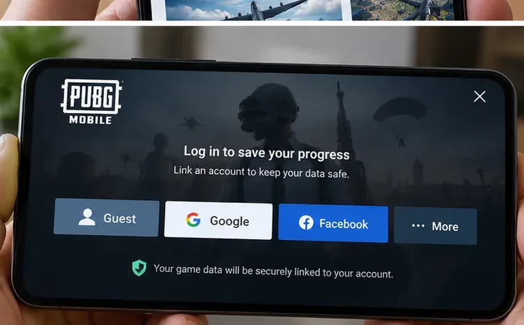 Tela de login do PUBG Mobile mostrando as opções de conta de convidado e conta vinculada.