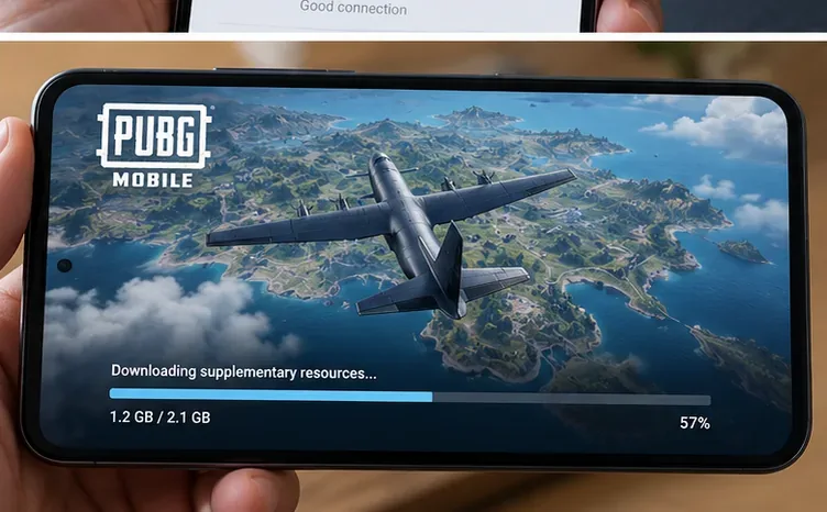 PUBG Mobile baixando recursos adicionais do jogo em um celular