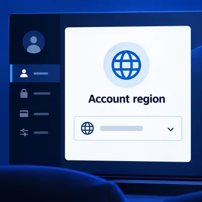 Illustrative account settings panel showing a country or region selector
