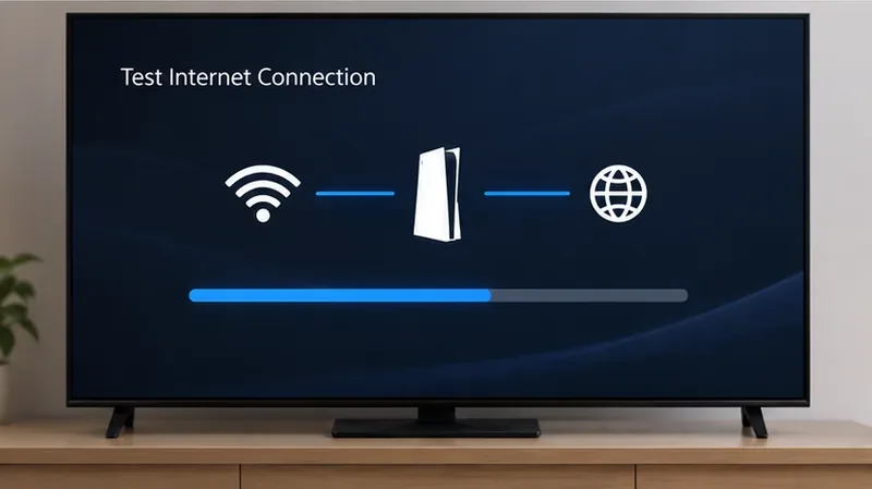 Console network test screen connecting Wi-Fi, console, and internet indicators