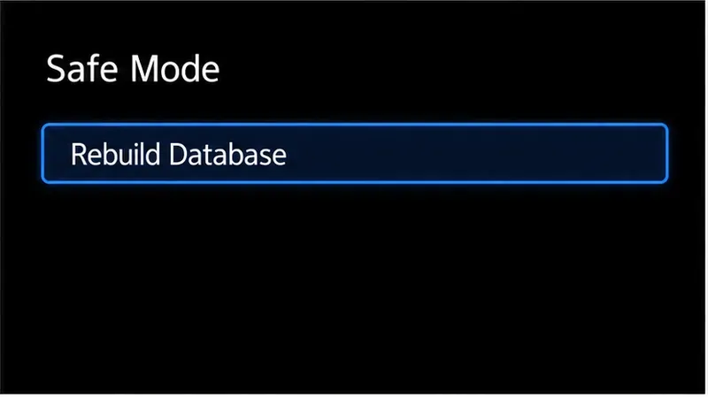 Illustrative PS4 Safe Mode screen with Rebuild Database selected