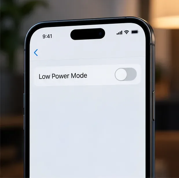 An illustrative iPhone Low Power Mode control shown switched off.