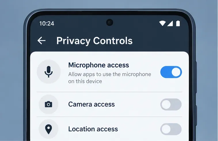 Android Privacy Controls show device-wide microphone access switched on