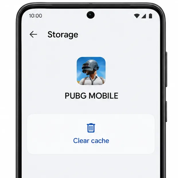 Illustrative Android storage screen for PUBG MOBILE showing the Clear cache control.