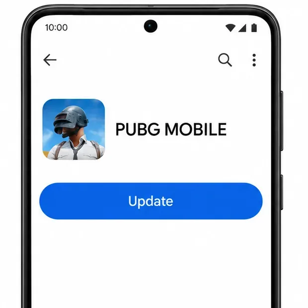 Illustrative Google Play app page for PUBG MOBILE with an Update button.