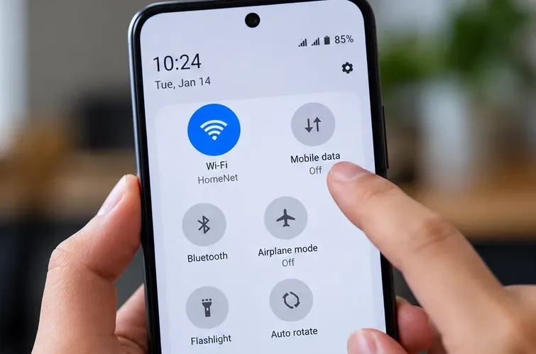 การตั้งค่าด่วนของ Android แสดงว่า Wi-Fi เชื่อมต่ออยู่ แต่ข้อมูลมือถือปิดใช้งานอยู่