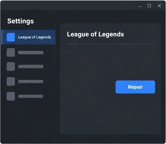 Menu de perfil do Riot Client ilustrativo com a opção Configurações destacada.