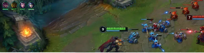 ฉากการแข่งขัน League of Legends ในเลนกลางที่มีมินเนี่ยนและแชมเปี้ยน