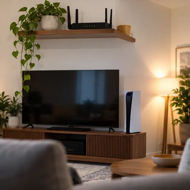 Ethernet cable connecting the LAN port of a game console to a home router