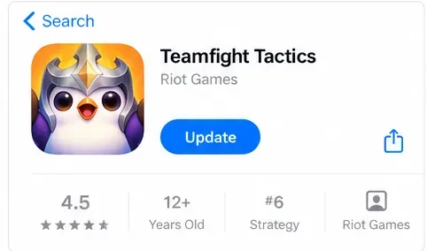 Panoul de actualizare al Apple App Store pentru Teamfight Tactics