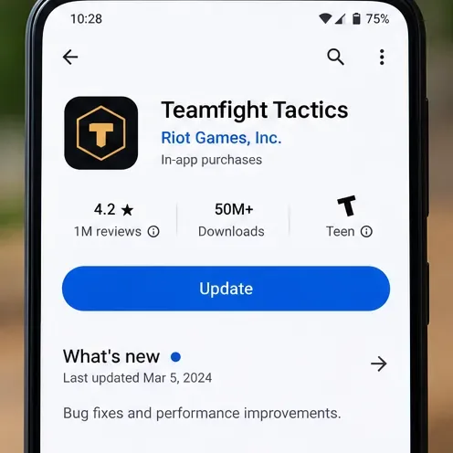 Listă Google Play Teamfight Tactics cu butonul Actualizare