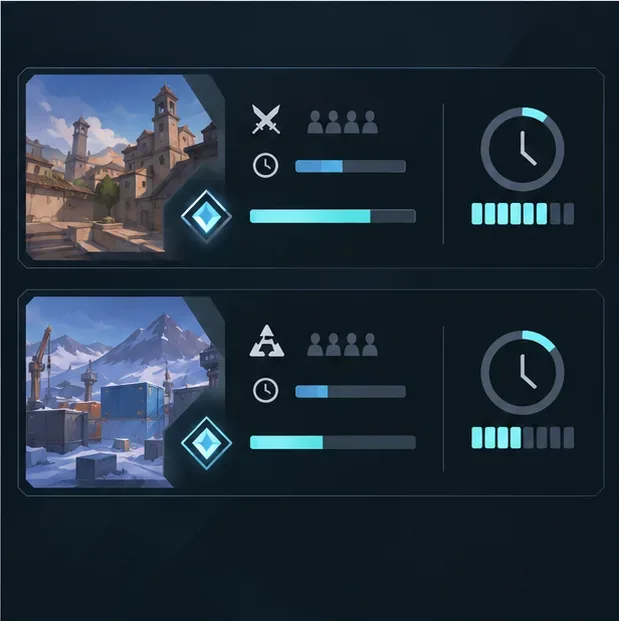Two match-summary cards with different clocks and progress bars for comparing AP earned over time