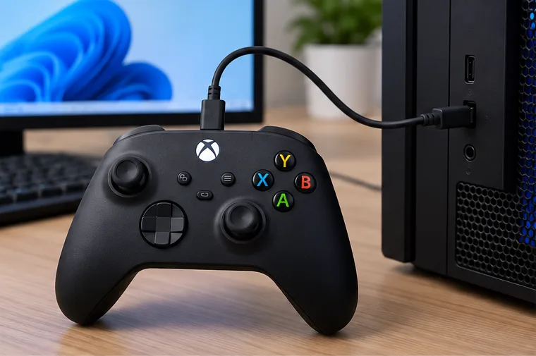 จอย Xbox เชื่อมต่อกับคอมพิวเตอร์เดสก์ท็อปผ่านสาย USB