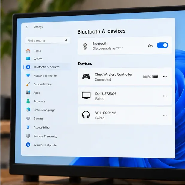 การตั้งค่าบลูทูธและอุปกรณ์ใน Windows 11 แสดงว่าคอนโทรลเลอร์ไร้สาย Xbox เชื่อมต่ออยู่
