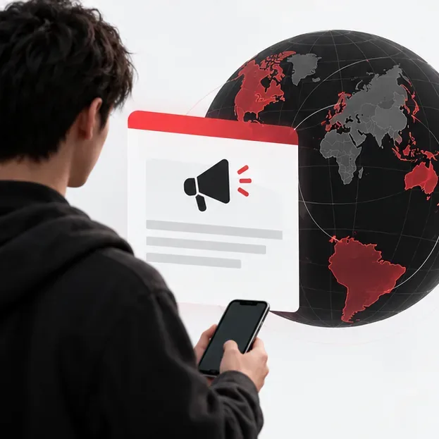 A player looks at an announcement card beside a globe, representing the need to follow official rollout news.