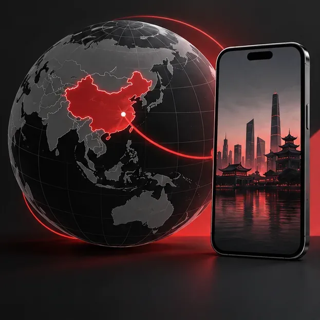 A globe with China outlined in red beside a phone, illustrating the China-first VALORANT Mobile rollout.