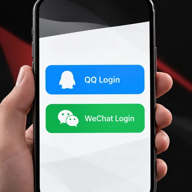 A phone illustration with two sign-in buttons labeled QQ Login and WeChat Login.