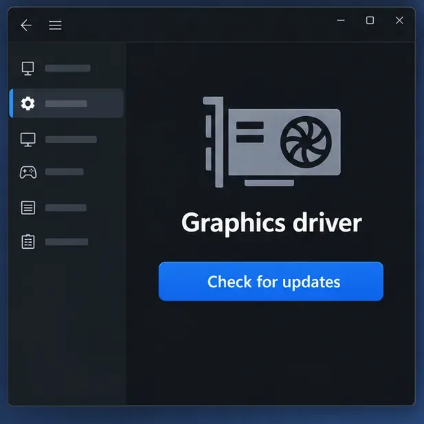 A graphics driver settings window with a Check for updates control.