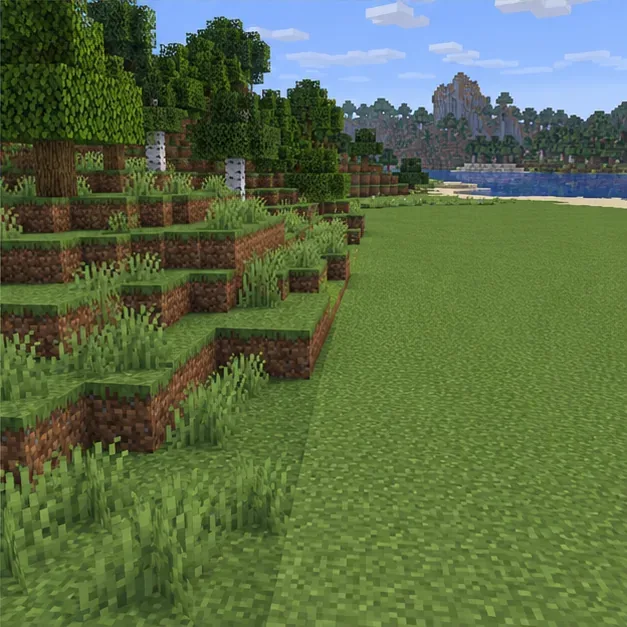 A plain grassy strip meets wooded terrain at a straight edge, illustrating a newly regenerated area.
