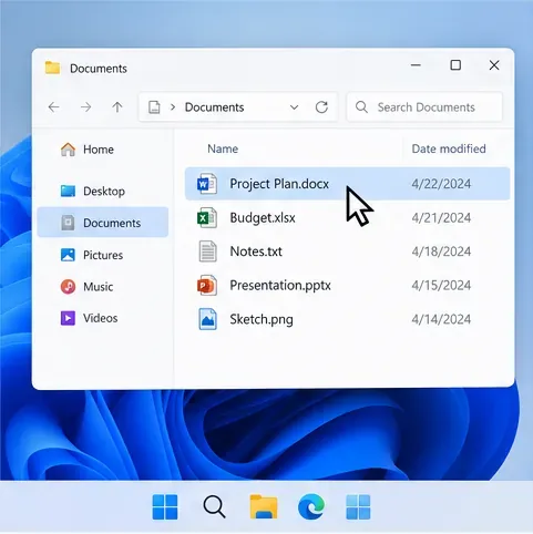 ภาพแสดงเคอร์เซอร์ที่แสดงการวางเคอร์เซอร์บนไฟล์ที่เลือกใน Windows File Explorer