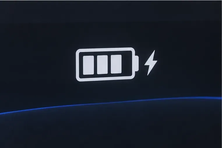 A battery symbol with three charge bars and a lightning bolt