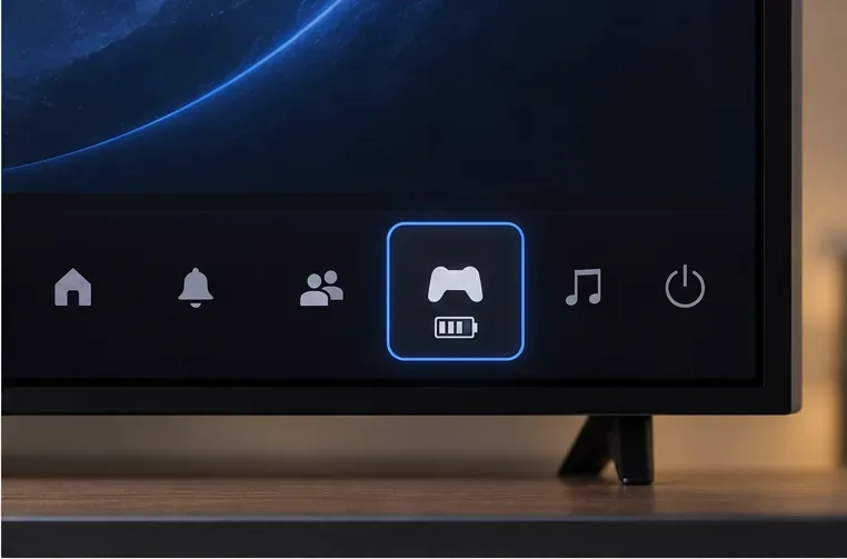 A console control strip with a selected controller tile and battery bars