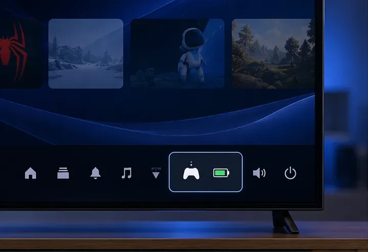 A television menu showing a controller icon beside a battery indicator