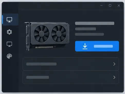 A generic graphics settings panel with a graphics card image and a driver download control.