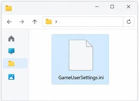 File Explorer with GameUserSettings.ini selected.