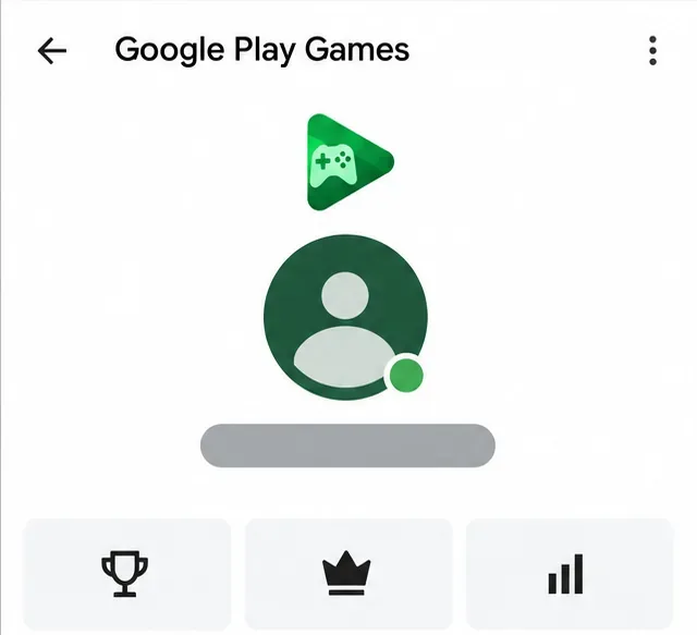 หน้าโปรไฟล์ Google Play Games ที่มีรูปประจำตัวแบบทั่วไปและไม่มีข้อมูลระบุตัวตนบัญชีให้เห็น